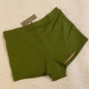 NWT J Crew wide rib high rise hotshort swim bottoms, canteen green